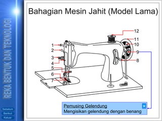 Bahagian Mesin Jahit (Model Lama) Pemusing Gelendung Mengisikan gelendung dengan benang  