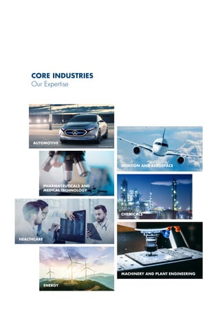 CORE INDUSTRIES
Our Expertise
ENERGY
AVIATION AND AEROSPACE
PHARMACEUTICALS AND
MEDICAL TECHNOLOGY
CHEMICALS
MACHINERY AND PLANT ENGINEERING
HEALTHCARE
AUTOMOTIVE
© Daimler AG
 
