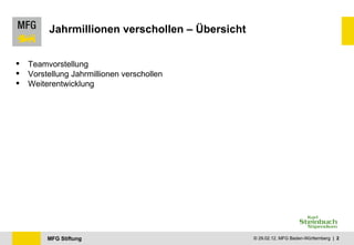 Jahrmillionen verschollen – Übersicht Teamvorstellung Vorstellung Jahrmillionen verschollen Weiterentwicklung 