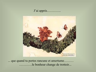 J’ai appris…………. ... que quand tu portes rancune et amertume……… ………… le bonheur change de trottoir... 