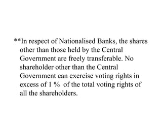 <ul><li>**In respect of Nationalised Banks, the shares other than those held by the Central Government are freely transfer...