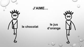 J’AIME…
le jus
d’orange
le chocolat
 
