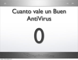 Cuanto vale un Buen
                               AntiVirus


                                 0
jueves, 25 de octubre de 12
 