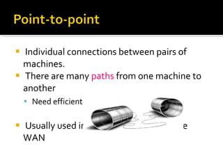 Individual connections between pairs of machines. There are many  paths  from one machine to another Need efficient  routing algorithms Usually used in large scale networks like WAN 