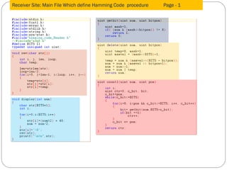 Receiver Site: Main File Which define Hamming Code  procedure  Page - 1 
