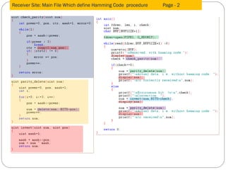 Receiver Site: Main File Which define Hamming Code  procedure  Page - 2  