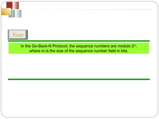 In the Go-Back-N Protocol, the sequence numbers are modulo 2 m , where m is the size of the sequence number field in bits. Note 