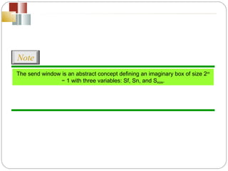 The send window is an abstract concept defining an imaginary box of size 2 m  − 1 with three variables: Sf, Sn, and S size . Note 