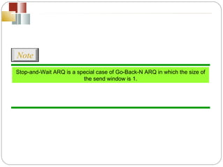 Stop-and-Wait ARQ is a special case of Go-Back-N ARQ in which the size of the send window is 1. Note 