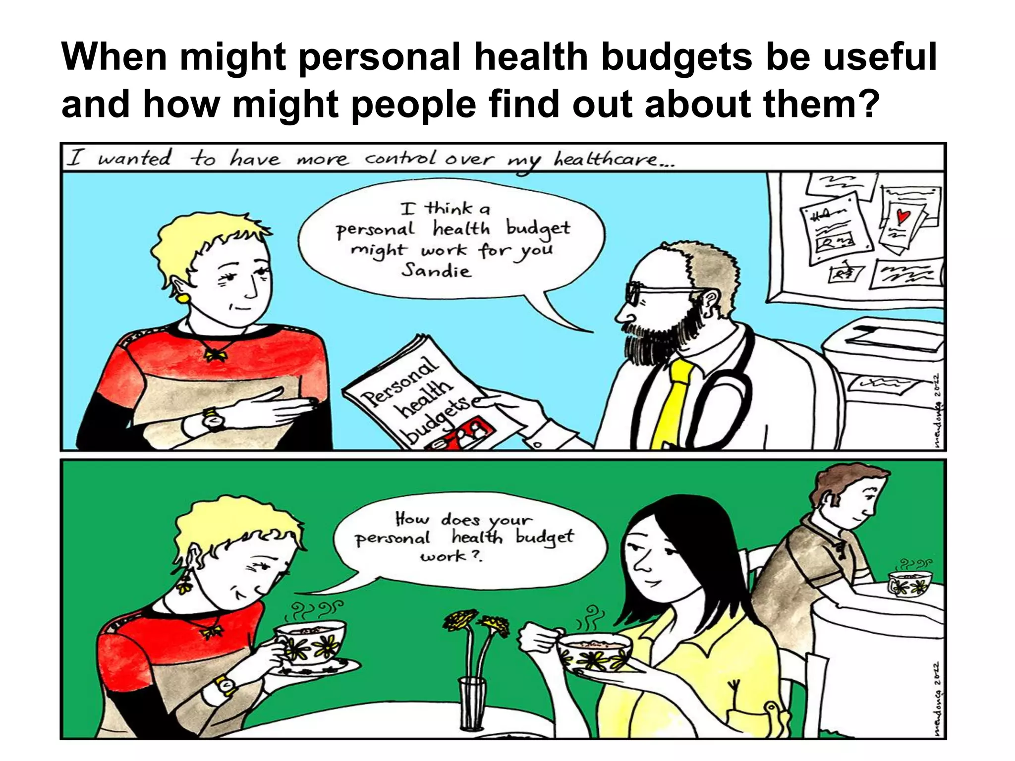 When might personal health budgets be useful
and how might people find out about them?
 