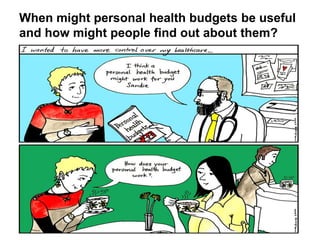 When might personal health budgets be useful
and how might people find out about them?
 