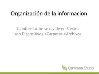 Organización de la informacion

  La informacion se divide en 3 estos
 son Dispositivos->Carpetas->Archivos
 