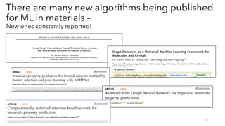 There are many new algorithms being published
for ML in materials –
New ones constantly reported!
23
 