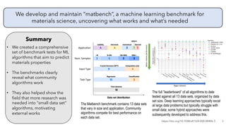 We develop and maintain “matbench”, a machine learning benchmark for
materials science, uncovering what works and what’s n...