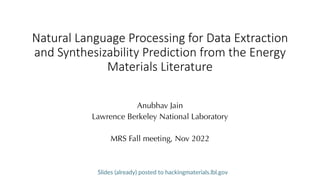 Natural Language Processing for Data Extraction and Synthesizability ...