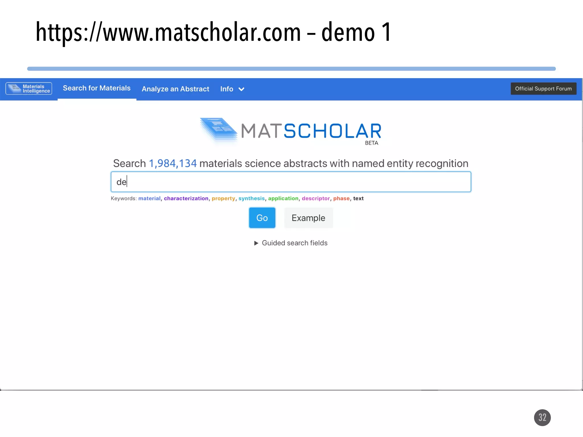 32 https://www.matscholar.com – demo 1 