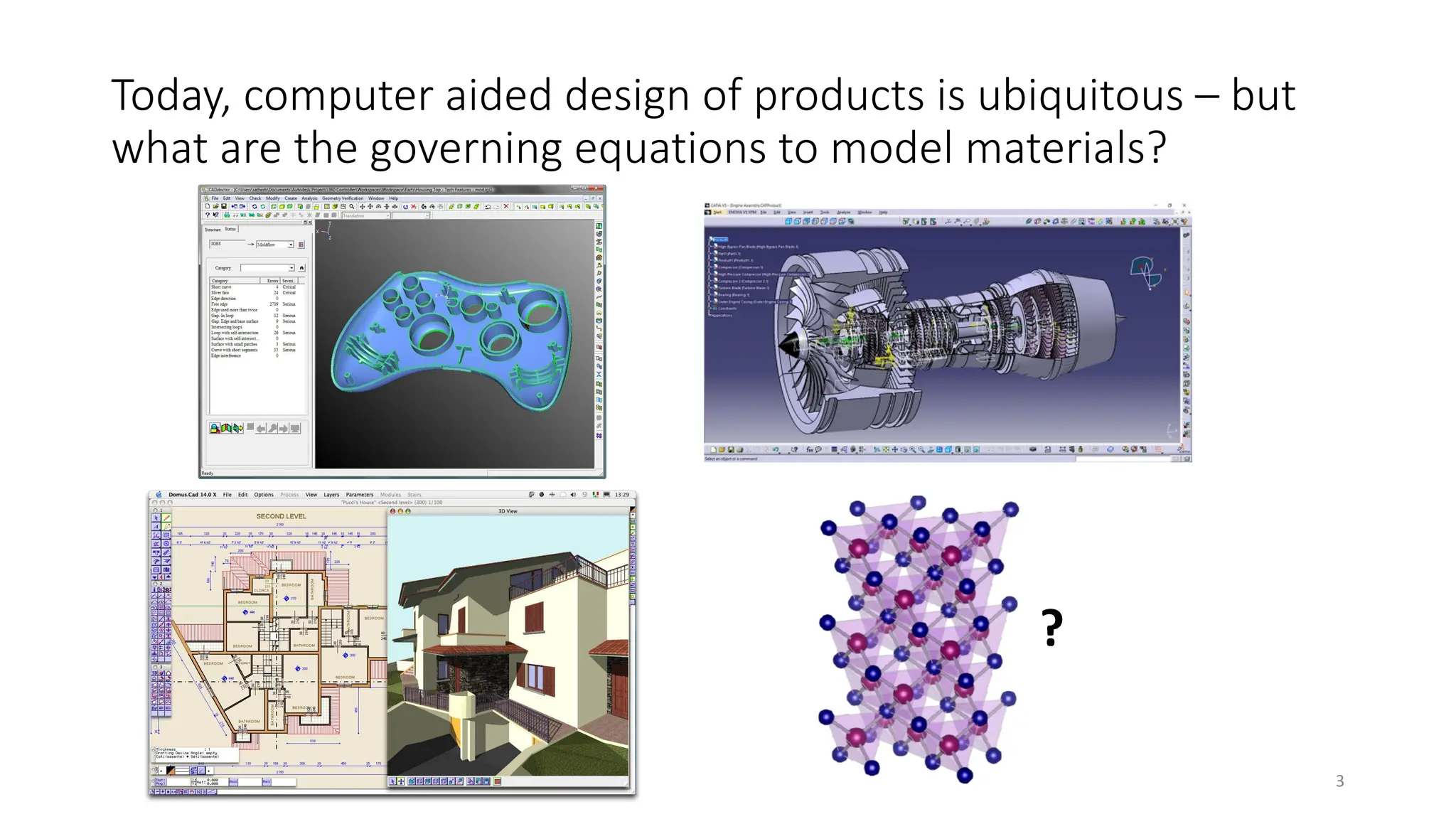 3
Today, computer aided design of products is ubiquitous – but
what are the governing equations to model materials?
?
 
