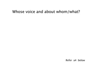 Whose voice and about whom/what?




                         Refer a4 below
 