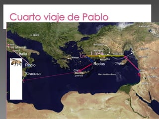 Sidón cesárea Sicilia Malta Creta Tres tabernas Siracusa Buenos puertos Chipre Licia Crido Rodas Mira Regio Italia Puteoli 