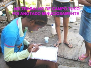 NO TRABALHO DE CAMPO TUDO FOI ANOTADO MINUCIOSAMENTE  . 