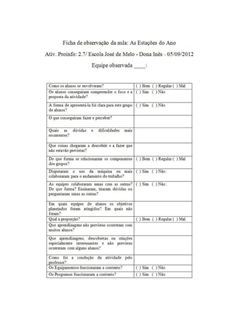 RELATÓRIO DA AULA EXECUTADA