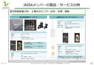 JAISAメンバーの製品・サービスの例
2021/3/14 All rights reserved, Copyright 一般社団法人日本農業情報システム協会 46
 