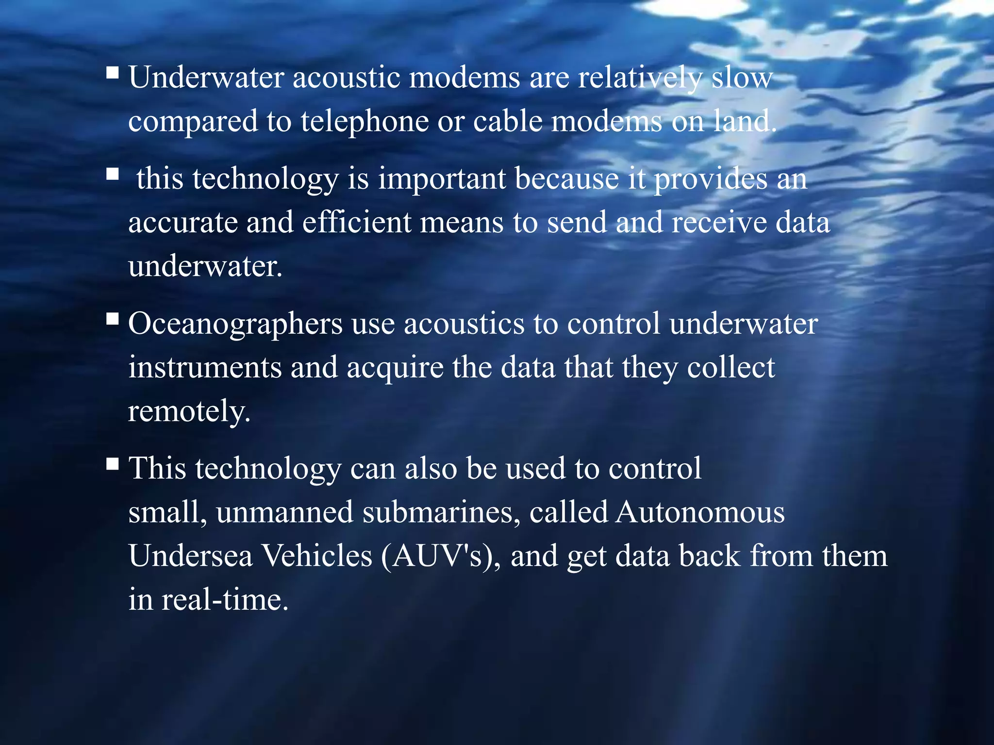 UNDER WATER ACOUSTIC COMMUNICATION | PPTX | Digital Audio | Computer ...