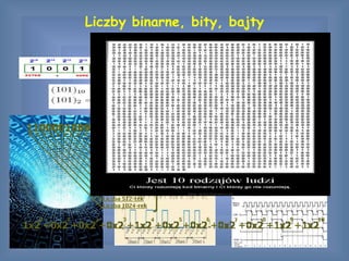 Liczby binarne, bity, bajty
1001001011010001
 
