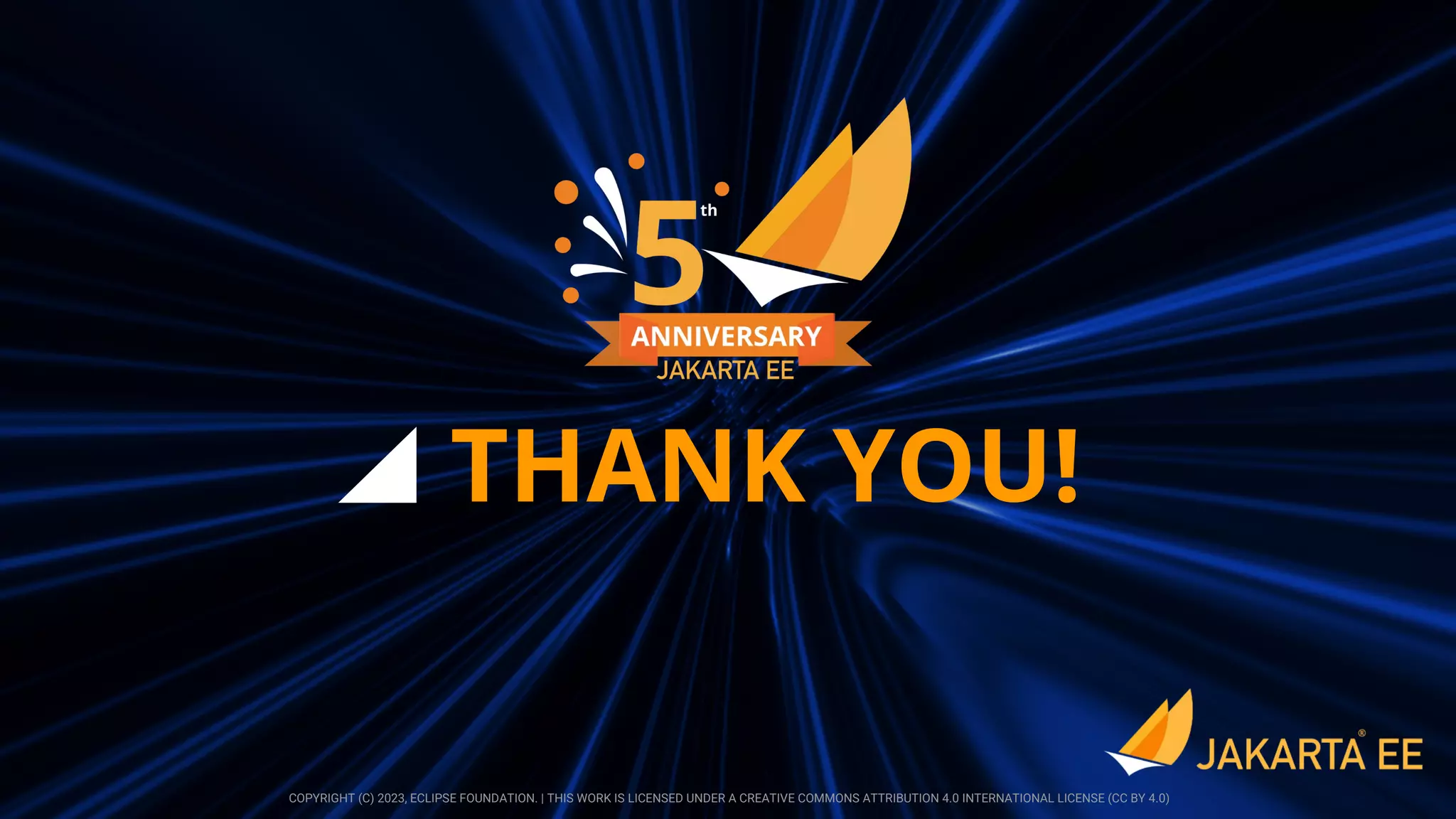 THANK YOU!
COPYRIGHT (C) 2023, ECLIPSE FOUNDATION. | THIS WORK IS LICENSED UNDER A CREATIVE COMMONS ATTRIBUTION 4.0 INTERNATIONAL LICENSE (CC BY 4.0)
 