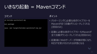 いきなり起動 = Mavenコマンド
コマンド ポイント
 