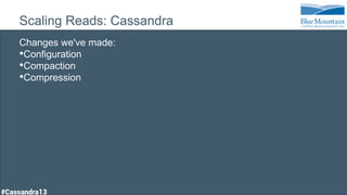 Scaling Reads: Cassandra
Changes we've made:
• Configuration
• Compaction
• Compression
 