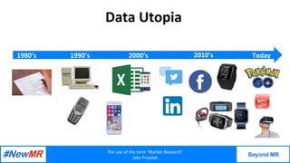 The	use	of	the	term	‘Market	Research’	
Jake	Pryszlak	
Beyond MR
	
	
Data	Utopia	
1980’s	 1990’s	 2000’s	 2010’s	 Today	
 