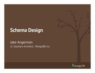 Schema Design
Sr. Solutions Architect, MongoDB, Inc.
Jake Angerman
 
