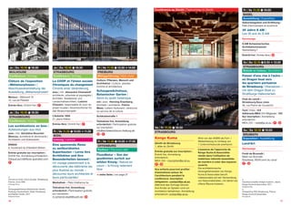 16 17
Je | Do 10.10 ©18:30
MULHOUSE
Conférence | Vortrag
Clôture de l’exposition
«Métamorphoses» |
Abschlussveranstaltung der
Ausstellung „Métamorphoses“
Motoco – Bâtiment 75
13, rue de Pfastatt
Entrée libre | Eintritt frei |
Je | Do 10.10 ©18:30
STRASBOURG
Conférence | Vortrag
Les surélévations en bois |
Aufstockungen aus Holz
avec | mit: Géraldine Bouchet-
Blancou, architecte et doctorante |
Architektin und Doktorantin
ENSAS
6, boulevard du Président-Wilson
Entrée gratuite sur inscription |
Eintritt frei, Anmeldung erforderlich:
thibaud.surini@fibois-grandest.com
Je | Do 10.10 ©18:30
STRASBOURG
Conférence | Vortrag
La COOP et l’Union sociale
Chroniques du changement
Chronik einer Veränderung
avec | mit: Alexandre Chemetoff,
architecte, urbaniste et paysagiste |
Architekt, Stadtplaner und
Landschaftsarchitekt; Ludovic
Chauwin, responsable du suivi du
projet muséal | Verantwortlicher für
das Museumsprojekt
L’Aubette 1928
31, place Kléber
Entrée libre | Eintritt frei |
Fr | Ve 11.10 ©10:00 k 11:30
BÜHL
Lesung | Lecture
Eine spannende Reise
zu weltberühmten
Superbauten – Lerne ihre
Architekten und ihre
Besonderheiten kennen! |
Un voyage passionnant à la
découverte des bâtiments les
plus illustres au monde –
découvrez leurs architectes et
leurs particularités!
Mediathek – Platz Vilafranca 3a
Teilnahme frei, Anmeldung
erforderlich | Participation gratuite
sur inscription:
m.schemel.stadt@buehl.de |
Fr | Ve 11.10 ©12:30 k 14:00
FREIBURG
Mittagsführung | Midi-visite
Cultura: Pflanzen, Mensch und
Architektur | Cultura: plantes,
homme et architecture
Schaugewächshaus,
Botanischer Garten |
Serre du jardin botanique
mit | avec: Henning Eisenberg,
Architekt | architecte; Felicia
Meier, Leiterin Kulturamt | directrice
du service de la culture
Schänzlestraße 1
Teilnahme frei, Anmeldung
erforderlich | Participation gratuite
sur inscription:
info@architekturforum-freiburg.de
+
Fr | Ve 11.10 ©14:30 k 17:30
OFFENBURG
Radtour | Parcours vélo
FlussNatur – Von der
gezähmten zurück zur
wilden Kinzig | Nature en
cours – la Kinzig redevient
libre
, siehe Seite | voir page 37
Fr | Ve 11.10 ©19:00
BASEL
Ausstellung | Exposition
Geburtstagsfest und Eröffnung |
Fête d’anniversaire et ouverture
35 Jahre S AM |
Les 35 ans du S AM
Vernissage
S AM Schweizerisches
Architekturmuseum
Steinenberg 7
Eintritt frei | Entrée libre |
Sa | Sa 12.10 ©9:30 k 13:30
STRASBOURG
Balade en bateau | Bootsfahrt
Passer d’une rive à l’autre –
en Dragon boat vers
les quartiers portuaires
de Strasbourg | Übersetzen –
mit dem Dragon Boat zu
Straßburgs Hafenvierteln
Club de canoë –
Strasbourg Eaux vives
36, rue Pierre-de-Coubertin
Tarif | Preis: 15€
Adhérents MEA | EA-Mitglieder: 10€
Sur inscription | Anmeldung
erforderlich:
MEA | EA – visite@ja-at.eu | +
Sa | Sa 12.10 ©10:00
BRUMATH
Exposition | Ausstellung
Land’Art
Vernissage
Forêt de Brumath |
Wald von Brumath
Brejdewej, RD30 pont du canal
+
Conférence au Zénith | Festvortrag im Zénith
Kengo Kuma
Zénith de Strasbourg
1, allée du Zénith
Entrée gratuite sur inscription |
Eintritt frei, Anmeldung
erforderlich:
MEA | EA – inscription@ja-at.eu
+
Vos enfants pourront profiter
d’animations autour de
l’architecture pendant la
conférence. Inscription
obligatoire: contact@ja-at.eu
Während des Vortrags können
Ihre Kinder an Spielen rund um
Architektur teilnehmen. Anmeldung
erforderlich: contact@ja-at.eu
Wird von der AKBW als Fort- /
Weiterbildung im Umfang von
1 Unterrichtsstunde anerkannt.
L’essence de l’approche de
Kengo Kuma & Associates
réside dans l’utilisation de
matériaux naturels assemblés
de manière à créer des espaces
ouverts.
Die architektonische
Herangehensweise von Kengo
Kuma & Associates beruht
insbesondere auf der Verwendung
von Naturmaterialien, mit denen sie
offene Räume kreieren.
Ve | Fr 11.10 ©18:30
STRASBOURG
b
Yusuhara wooden bridge museum, Japon,
Kengo Kuma & Associates, 2011
©Takumi Ota
b
Perspective PEX Strasbourg, France,
Kengo Kuma & Associates
©Lunance
h
Vue sur la Coop, Union sociale, Strasbourg,
France, circa 1960
©Cerigo Films
j
Schaugewächshaus Botanischer Garten,
Freiburg, Deutschland, Zeller/Eisenberg
architekten Gmbh, 2011
©Guido Kirsch
 
