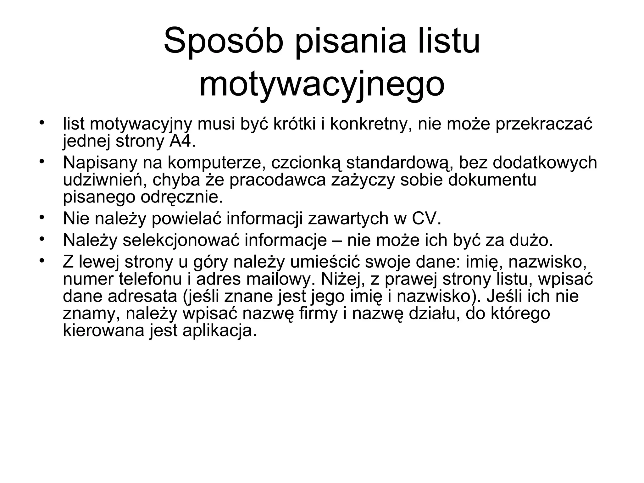 List Motywacyjny Ucznia Klasy 8 Jak napisać list motywacyjny | PPT