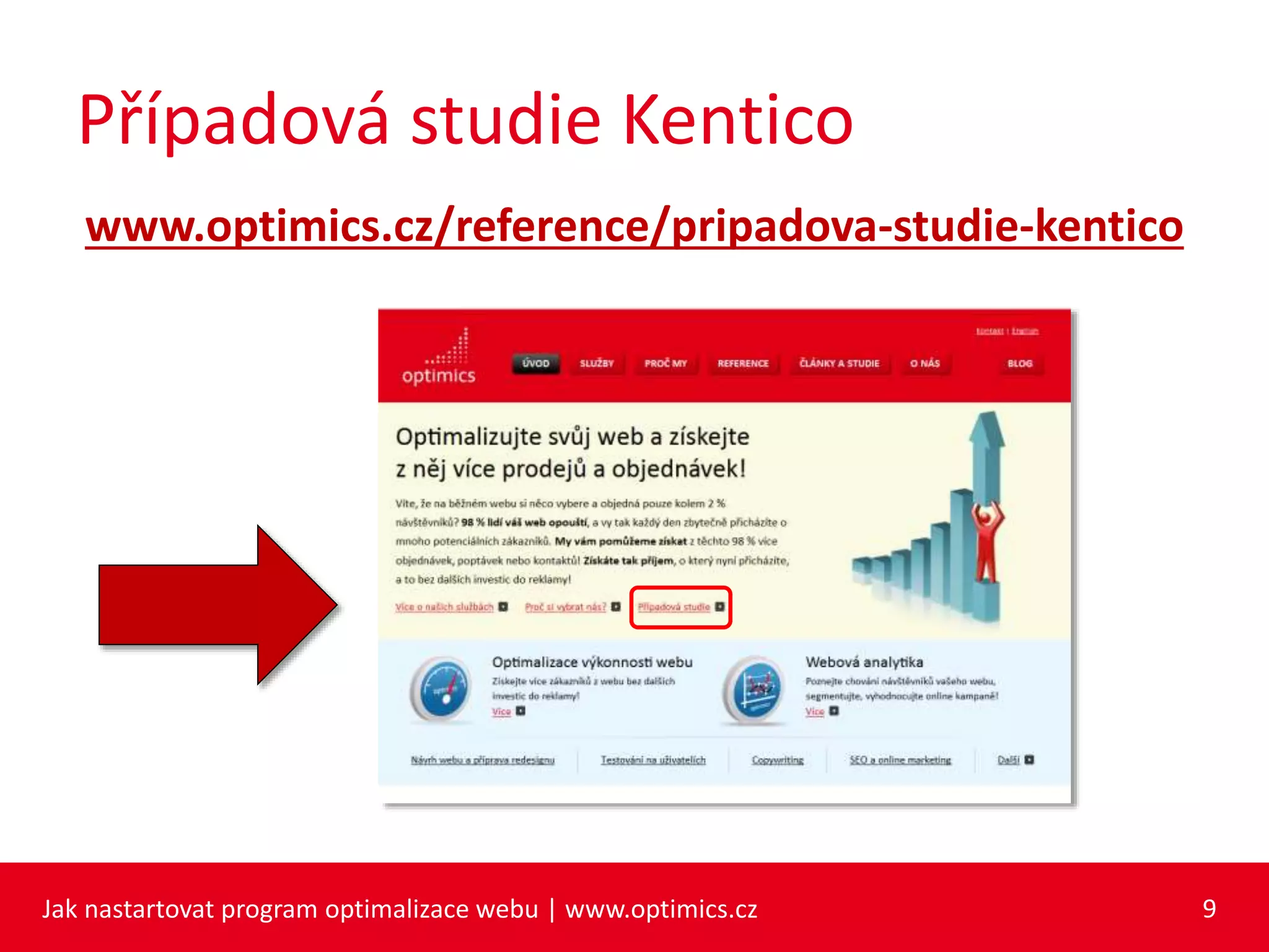 Případová studie Kentico
www.optimics.cz/reference/pripadova-studie-kentico
Jak nastartovat program optimalizace webu | www.optimics.cz 9
 