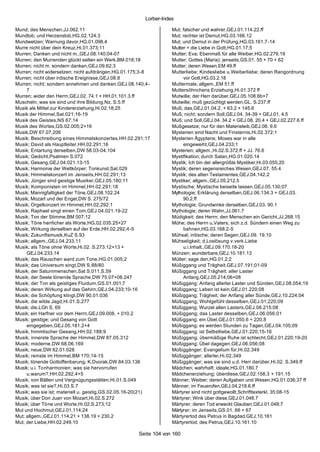 Lorber-Index

Mund; des Menschen,JJ.062.11                                       Mut; falscher und wahrer,GEJ.01.114.22.ff
Mundlob; und Herzenslob,HG.02.124.3                                Mut; rechter ist Demut,HG.03.166.12
Mundwetzen; Warnung davor,HG.01.098.4                              Mut; und Demut in der Prüfung,HG.03.161.7-14
Murre nicht über dein Kreuz,Hi.01.373;11                           Mutter = die Liebe in Gott,HG.01.17;5
Murren; Danken und nicht m.,GEJ.08.140;04-07                       Mutter; Eva; Ebenmaß für alle Weiber,HG.02.279.19
Murren; den Murrenden glückt selten ein Werk,BM.018;18             Mutter; Gottes (Maria); jenseits,GS.01. 55 + 70 + 62
Murren; nicht m. sondern danken,GEJ.09.62;3                        Mutter; deren Wesen,EM 49.ff
Murren; nicht widersetzen; nicht aufdrängen,HG.01.175;3-8          Mutterliebe; Kindesliebe u.Weiberliebe; deren Rangordnung
Murren; nicht über irdische Ereignisse,GEJ.08.8                         vor Gott,HG.03.2.18
Murren; nicht; sondern annehmen und danken,GEJ.08.140;4-           Muttermale; allgem.,EM 51.ff
     7                                                             Muttersöhnchens Erziehung,Hi.01.372 ff
Murren; wider den Herrn,GEJ.02. 74.1 + HH.01.101.3.ff              Mutwille; der Herr darüber,GEJ.05.108.6b+7
Muscheln; was sie sind und ihre Bildung,Nz. S.5.ff                 Mutwille; muß gezüchtigt werden,GL. S.237.ff
Musik als Mittel zur Kindererziehung,Hi.02.18;25                   Muß; das,GEJ.01.04.2. + 63.2 + 145.6
Musik der Himmel,Sat.021;16-19                                     Muß; nicht; sondern Soll,GEJ.04. 34-39 + GEJ.01. 4.5
Musik des Geistes,NS 67;14                                         Muß; und Soll,GEJ.04. 34.2 + GEJ.08. 20.4 + GEJ.02.227.6.ff
Musik des Wortes,GS.02.005;2+16                                    Mußgesetze; nur für den Materieleib,GEJ.08. 9.6
Musik,DW 67.07.206                                                 Mysterien sind Nacht und Finsternis,Hi.02.372;1
Musik; Beschreibung eines Himmelskonzertes,HH.02.291;17            Mysterien Ägyptens; Moses war in alle
Musik; David als Hauptleiter,HH.02.291;16                               eingeweiht,GEJ.04.233;1
Musik; Entartung derselben,DW 58.03-04.104                         Mysterien; allgem.,Hi.02.S.372.ff + JJ. 76.6
Musik; Gedicht,Psalmen S.072                                       Mystifikation; durch Satan,HG.01.020.14
Musik; Gesang,GEJ.04.021.13-15                                     Mystik; Ich bin der allergrößte Mystiker,Hi.03.055;20
Musik; Harmonie der Weltkörper; Tonkunst,Sat.029                   Mystik; deren segensreiches Wesen,GEJ.07. 55.4
Musik; Himmelskonzert im Jenseits,HH.02.291;13                     Mystik; des alten Testamentes,GEJ.04.142.2
Musik; Jünger sind geistige Musiker,GEJ.05.180;11                  Mystiker; allgem.,GEJ.05.212.5
Musik; Komponisten im Himmel,HH.02.291;18                          Mystische; Mystische beiseite lassen,GEJ.05.130;07
Musik; Mannigfaltigkeit der Töne,GEJ.08.102.24                     Mythologie; Erklärung derselben,GEJ.06.134.3 + GEJ.03.
Musik; Mozart und der Engel,DW S. 275/72                                90.2.ff
Musik; Orgelkonzert im Himmel,HH.02.292;1                          Mythologie; Grundwinke derselben,GEJ.03. 90.1
Musik; Raphael singt einen Tom,GEJ.04.021.19-22                    Mythologie; deren Wahn,JJ.061.7
Musik; Ton der Stimme,BM 007;12                                    Müdigkeit; des Herrn; den Menschen ein Gericht,JJ.268.15
Musik; Töne herrlicher als Worte,HG.02.035.25+27                   Mühe; des Herrn u.Vaters; sich z.d. Sündern einen Weg zu
Musik; Wirkung derselben auf der Erde,HH.02.292;4-5                     bahnen,HG.03.168.2-5
Musik; Zukunftsmusik,KuZ S.93                                      Mühsal; irdische; deren Segen,GEJ.09. 19.10
Musik; allgem.,GEJ.04.233.11                                       Mühseligkeit; d.Loslösung v.verk.Liebe
Musik; als Töne ohne Worte,Hi.02. S.273.12+13 +                         u.i.Inhalt.,GEJ.09.170.18-20
     GEJ.04.233.14                                                 Münzen; wunderbare,GEJ.10.181.13
Musik; das Rauschen ward zum Tone,HG.01.005;2                      Mütter; sage den,HG.01.2;2
Musik; das Universum singt,DW S.88/80                              Müßiggang und Trägheit,GEJ.07.191;01-09
Musik; der Saturnmenschen,Sat S.011.S.59                           Müßiggang und Trägheit; aller Laster
Musik; der Seele tönende Sprache,DW 75.07+08.247                        Anfang,GEJ.05.214;06+08
Musik; der Ton als geistiges Fluidum,GS.01.001;7                   Müßiggang; Anfang allerlei Laster und Sünden,GEJ.08.054;19
Musik; deren Wirkung auf das Gehirn,GEJ.04.233;10-16               Müßiggang; Leben ist kein,GEJ.01.220;08
Musik; die Schöpfung klingt,DW 90.01.036                           Müßiggang; Trägheit; der Anfang aller Sünde,GEJ.10.224;04
Musik; die wilde Jagd,Hi.01.S.277                                  Müßiggang; Wohlgefühl desselben,GEJ.01;220;09
Musik; die,LGh S. 69                                               Müßiggang; Wurzel allen Lasters,GEJ.08.215;08
Musik; ein Harfner vor dem Herrn,GEJ.09.008. + 010.2               Müßiggang; das Laster desselben,GEJ.06.056;01
Musik; geistige; und Gesang von Gott                               Müßiggang; ein Übel,GEJ.01.050.6 + 220.8
     eingegeben,GEJ.05.181.2+4                                     Müßiggang; es werden Stunden zu Tagen,GEJ.04.105;09
Musik; himmlischer Gesang,HH.02.188;9                              Müßiggang; ist Selbstliebe,GEJ.01.220;15-16
Musik; innerste Sprache der Himmel,DW 87.05.312                    Müßiggang; übermäßige Ruhe ist schlecht,GEJ.01.220;19-20
Musik; moderne,DW 68.06.169                                        Müßiggang; Übel dagegen,GEJ.06.056;08
Musik; neue,DW 62.01.028                                           Müßiggänger; Evangelium für,Hi.02.349
Musik; reinste im Himmel,BM 170;14-15                              Müßiggänger; allerlei,Hi.02.349
Musik; tönende Gottoffenbarung; K.Dvorak,DW 84.03.138              Müßiggänger; was sie sind u.d. Herr darüber,Hi.02. S.349.ff
Musik; u.i. Tonharmonien; was sie hervorrufen                      Mädchen; wahrhaft; ideale,HG.01.180.7
     u.warum?,HH.02.292.4+5                                        Mädchenerziehung; überdiese,GEJ.02.158.3 + 191.15
Musik; von Bällen und Vergnügungsstätten,Hi.01.S.049               Männer; Weiber; deren Aufgaben und Wesen,HG.01.036;37 ff
Musik; was ist sie?,Hi.03 S.7                                      Männer; im Feuerofen,GEJ.04.218.6.ff
Musik; was sie ist; materiell u. geistig,GS.02.05.16-20(21)        Märtyrer sind nicht gottgewollt,Schrifttexterkl. 35;08-15
Musik; über Don Juan von Mozart,Hi.02.S.272                        Märtyrer; Wink über diese,GEJ.01.048.7
Musik; über Töne und Worte,Hi.02.S.273;12                          Märtyrer; deren Tod erweckt Glauben,GEJ.01.048;7
Mut und Hochmut,GEJ.01.114;24                                      Märtyrer; im Jenseits,GS.01. 66 + 67
Mut; allgem.,GEJ.01.114.21 + 138.19 + 230.2                        Märtyrertod des Petrus in Bagdad,GEJ.10.161
Mut; der Liebe,HH.02.249.10                                        Märtyrertod; des Petrus,GEJ.10.161.10

                                                      Seite 104 von 160
 