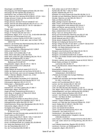 Lorber-Index

Kreuztragen; vom,BM.042.ff                                          Kuß; echter; was er ist?,HH.01.088.2+3
Kreuztragung; eine Notwendigkeit auf Erden,GEJ.09.135.6             Kyniker,GEJ.08.184.7 + GEJ.10.150.8
Kreuzzüge; der Herr darüber,GEJ.04.002.2-3                          Kyniker; bekehrte,GEJ.09.147.2
Kriechertum; kein; ist Demut,HG.02.12;20-21                         Kühlseen; für innere Organe der Erde,GEJ.06.094.12+13
Krieg; Streit und; Zorn Jehovas,HG.02.059.25 + 97.24 + 142.4        Künstler und sein Werkzeug; Gleichnis vom,GEJ.01.109;6-8
Kriege Jehovas in Indien als Sen scrit,GEJ.04.106;7                 Künstler; Gleichnis von den,GEJ.05.159;5-11
Kriege Jehovas,HG.02.142                                            Kälte und Wärme,GS.02.99
Kriege Jehovas; das Buch Henoch enthält,DT 16;7                     Kälte; geistige Ursachen,Sat 48;4 ff
Kriege; Jehovas was diese bedeuten,GEJ.07.017.5 + 19.1              Kälte; innere; und äußerer Eifer,GS.02.34;8
Kriege; Jehovas; das Buch,GEJ.01.154.18 + EM 056.ff +               Kälte; morgendliche; wirkt stärkend,GEJ.08.44;11
      DT.16.7                                                       Kälte; und Wärme; was sie sind,Nz. S.113+114
Kriege; deren Ursache,HH.01.093.4                                   Kämpfen; die Mission auf Erden,GEJ.03.029.15
Kriege; deren Zulassung,GEJ.11.059.1.ff                             Käse; unbekömmlich,Hi.02. S.402.4
Kriege; im Tierreich,GEJ.06.132+133.7                               König = kann ich; könnig,HG.01.30;3
Kriegsdienst; allgem.,Hi.01. S.21.ff + GL. S.403-408+548+554        König und Hochzeitsmahl; Gleichnis vom,GEJ.07.195
Kriegskunst und Erfindungen,KuZ S.43                                König; Gleichnis vom hartherzigen,GEJ.05.250;5-8
Kriegslust in unseren Herzen,Hi.02.S.295;11;KuZ S.57                König; bedeutet was,HG.01.030.3
Kristalisationszentren; für jed. spez. seel. ist Geist 1,EM         König; dessen Aufgabe,GEJ.05.017.4
      038.5+7+8                                                     Könige vom Aufgang der Sonne,Hi.01.270;8
Kriterium; der Echtheit des Wahrheitswortes,GEJ.06.178.21           Könige; heilige drei,GEJ.07.037-38.ff + JJ.030.ff + GS.02.015.ff
Kriterium; für Knecht; Sohn u.Bruder                                Könige; was sie sein sollen,GEJ.04.104.1
      v.d.Herrn,HG.02.093.9+10                                      Königin; von Saba (Semiramis) kam aus
Kriterium; für Religion u.Offenbarung,Hi.02. S.268.ff                     Assysrien,GS.02.015.12
Kritik an der Bibel,GEJ.11.S.336                                    Königtum; eine Zuchtrute für die Völker,HG.02.195.10
Kritik; andern nicht schelten,GEJ.11.26                             Königtum; seine Herkunft,GEJ.07.203.3.ff
Kritik; irdisch wäre alles zu,GEJ.08.152;6                          Königtum; und Volksherrschaft,Hi.02. S.329.ff
Kritik; keine; außer bei Lüge und Betrug,GEJ.04.178;10              Königtum; von Gottes Gnaden woher begründet,HG.03.164.2-
Kritiker; der Schöpfung,GEJ.10.169.3                                      4 + 166.8
Krone; Zepter u.Schwert i.himmlisch-geistiger                       Königtum; wahres; wie es entsteht u.heute ist,HG.02.199.5-9
      Bedeutung,HH.02.287.5.ff                                      Körper Seele und Geist; ihr Verhältnis
Krüppelseelen; allgem.,GEJ.05.187.3 + 188.15                              zueinander,GEJ.04.054.1.ff
Kräfte weise einteilen,Hi.01.208;26-28                              Körper; des Menschen; dessen Wesen,HG.01.001.11 +
Kräfte, anziehende                                                        167.20
Kräfte; Materie als Ausdruck zweier,Hi.01.213;7 ff                  Körpergebärden,HG.02.664 ff
Kräfte; der Seele sammeln sich bei Ruhe,HH.02.281.2                 Körperschaft; d.Glieder e.Leibes i.d.
Kräfte; des Himmels; wenn sie sich bewegen,GS.02.002.15                   Gotteskindsch.,GS.02.060.5-8
Kräfte; in Steinen; Metallen; Kräutern etc.; d.Herr                 L'Rabbas als Schreiber des heutigen Matthäus -
      darüber,GEJ.08.213.10                                               Ev.,GEJ.11.S.262
Kräfte; mit denselben haushalten,Hi.01.208;26-28                    L'Rabbas war Schreiber des heutigen Matthäus -
Krämerei und Handel sind ohne Glaube,GEJ.01.12;5                          Ev.,GEJ.11.S.241-242
Krämergeist; allgemein,GEJ.01.012.15                                Lachen und Freundlichkeit,GEJ.01.169;15
Kränkungen; u. Beleidig.leibl.u.geistl.; ihre                       Lachen; der Herr darüber,GEJ.01.169.13.ff
      Tilgung,GS.02.116.5.ff                                        Lachs; ein gesunder Fisch,GEJ.05.243;8
Kräuterkuren; vom Herrn gelehrt,GEJ.01.089.11                       Lade; des alten Bundes (Bundeslade),JJ.120.18
Krötenregen; allgem.,GEJ.05.032.4                                   Laie; allgem.,GEJ.01.005.19 + GS.01.070.7ff + GS.01.026+86
Kugel und Kreis; Entsprechung,GS.02.46;2-3                          Laienpredigeramt; vom Herrn befürwortet,GEJ.09.090.2
Kulm; Berg; im Vergleich mit Tabor,Hi.01.353;8                      Lama; dessen indische Residenz,GEJ.05.29
Kulm; der Berg,Hi.01.228;12                                         Lamech = der Efinder der Todesstrafen,HG.01.29;10
Kulm; der Berg,Hi.01.353 ff                                         Lamech = der Mann für Mich; nach Meinem
Kulminationspunkt Gottes ist Jesus,GS.01.27;4-6                           Herzen,HG.02.232;8
Kult; religiöser; einzige Form deselben,HG.01.169.12                Lamech = dieser ist Meiner Liebe,HG.02.38;6-7
Kulturgeschichte; deren Wert,GEJ.03.108.1                           Lamech; a.d.Tiefe über den Ursprung d.Bösen,GL. S.92.f
Kulturhistorische; Winke über Aberglauben,GEJ.09.139.15             Lamm; Gottes,GEJ.01.005.22 + GEJ.09.119.6
Kulturwinke; allgem.,GEJ.01.111.10                                  Lamm; als Opfer,HG.01.140.17
Kundgabe einer Seligen,Hi.02.422                                    Lamm; als Vorbild,HH.02.208.4b
Kundgabe; d.e.E.d.J.L. vom Herrn gegeben,Hi.02.                     Lamm; und Brot als Opferzeichen,HG.01.144.
      S.129.2a.S.134.3                                              Lampemöl = die Liebe,Hi.02.3;17
Kundgaben; aus den Himmels stets verhüllt,GS.02.015.ff              Lampendocht = der willige Geist,Hi.02.3;18
Kunst; Liebe zur,GS.02.49;6 ff                                      Lampenlicht; d.Medienworte i.Vergleich z.Sonne
Kunst; deren Segen,HG.01.180.25 + GEJ.11.024+25.ff                        d.NO,GEJ.03.204.3-4
Kunst; des Herrn Rede über,GEJ.11.24-25                             Land; Noahs ; n.d.Sündflut; heutiges Armenien,HG.03.362.7
Kunst; des Lebens; größte,GEJ.06.085.3                              Land; der Juden; warum so m.Krieg überzog.,GEJ.09.144.17
Kunst; und Wissenschaft; ein Lichtblitz,GEJ.09.089+90                     (14)
Kur; beste des Glaubens,Hi.02. S.292                                Land; ältestes bewohntes; Ägypten,GEJ.04.204;5
Kur; der Fleischliebe,GEJ.03.011.3                                  Landmann; frommer; am Straßengel,Hi.01. S.113
Kur; der Furchtsamkeit,GEJ.03.085.12                                Langeweile; allgem.,GEJ.04.237.3

                                                       Seite 87 von 160
 