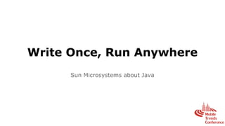 Write Once, Run Anywhere
Sun Microsystems about Java
 