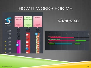 HOW IT WORKS FOR ME

chains.cc

MA R T A N O C O Ń

19

 