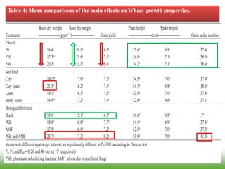 Table 4: Mean comparisons of the main effects on Wheat growth properties.
 