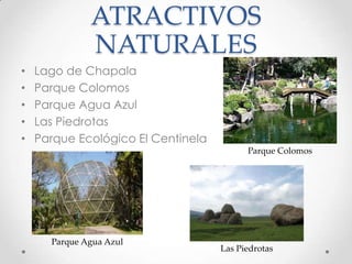 ATRACTIVOS NATURALESLago de ChapalaParque ColomosParque Agua AzulLas PiedrotasParque Ecológico El CentinelaParque ColomosParque Agua AzulLas Piedrotas