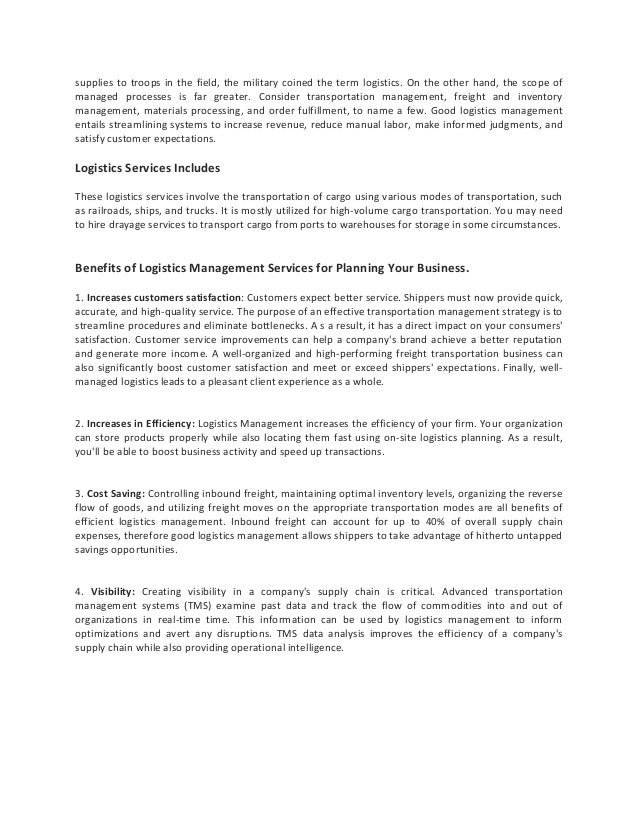 Role of Logistics Management | PDF