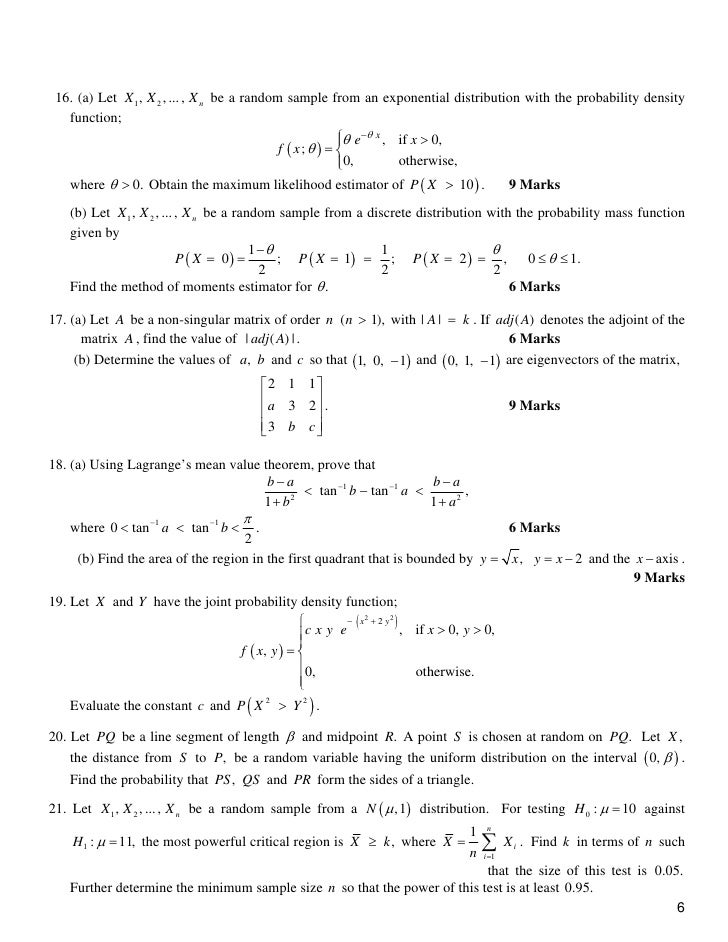 Jam 2006 Test Papers Mathematical Statistics