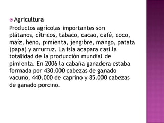 Minería e industriaExplotación de bauxita, JamaicaLas industrias de bauxita y alúmina (mineral de bauxita enriquecido) son la base de la economía jamaicana y suponen una gran parte de las exportaciones anuales.La industria en 2005 daba empleo al 18% de la población activa. Junto con las industrias establecidas de alimentación y bebidas, se han establecido plantas industriales para productos como tejidos estampados, ropas, zapatos, pinturas, maquinaria agrícola, cemento, transistores de radio y fertilizantes. Una refinería de petróleo en Kingston produce suficiente combustible para satisfacer la mitad de la demanda energética nacional.