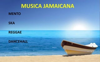FOLKLORE
MUSICA JAMAICANA
MENTO
SKA

REGGAE
DANCEHALL

 