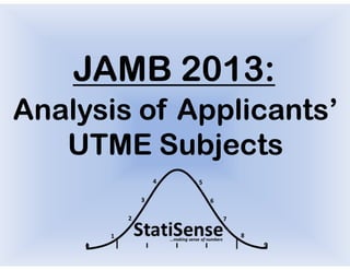 JAMB 2013:
Analysis of Applicants’
   UTME Subjects
 