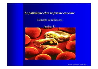 Le paludisme chez la femme enceinte

        Elements de reflexions

             Jambou R




                                 Atelier Paludisme IPM 2003
 