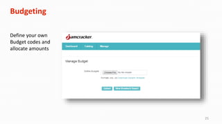25
Budgeting
Define your own
Budget codes and
allocate amounts
 