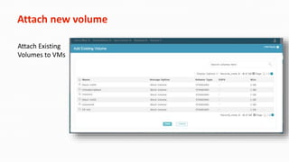 Attach new volume
Attach Existing
Volumes to VMs
 